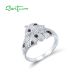 SANTUZZA 925 Sterling Silver  Leopard Ring Black Spinels White CZ Panther Wild Animal Fine Jewelry