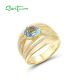 SANTUZZA 925 Sterling Silver Rings Blue Stone White Cubic Zirconia Fine Jewelry