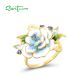 SANTUZZA 925 Sterling Silver Rings Blue Stone Blooming Flower Jewelry Enamel