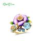 SANTUZZA 925 Sterling Silver Ring Blooming Purple Flower Blue Spinel Fine Jewelry Enamel