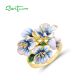 SANTUZZA 925 Sterling Silver Rings Blue Handmade Enamel Blooming Flower Ring Fine Jewelry