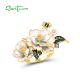 SANTUZZA 925 Sterling Silver Rings Green Spinel Yellow White CZ Enamel Flower Fine Jewelry