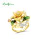 SANTUZZA Silver Rings For Women 925 Sterling Silver Yellow Flower Jewelry Enamel