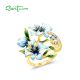 SANTUZZA 925 Sterling Silver Rings Blue Spinel White CZ Handmade Enamel Flower Ring Jewelry