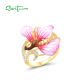 SANTUZZA 925 Sterling Silver Rings White CZ Handmade Enamel Flower Ring Fine Jewelry