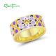 SANTUZZA 925 Sterling Silver Rings Yellow Nano Cubic Zirconia Purple Geometric Enamel Jewelry