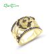 SANTUZZA 925 Sterling Silver Rings Nano Brown Spinel White CZ Gold Color Flower Ring Jewelry