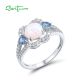 SANTUZZA 925 Sterling Silver Rings Blue Stone Created Opal Solitaire Fine Jewelry