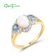 SANTUZZA 925 Sterling Silver Rings Blue Spinel Created Opal Solitaire Fine Jewelry