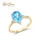 SANTUZZA 14K 585 Yellow Gold Ring Sparkling Diamond Blue Topaz Fine Jewelry