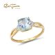 SANTUZZA 14K 585 Yellow Gold Ring Diamond Sky Blue Topaz Fine Jewelry