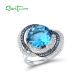 SANTUZZA Silver Ring 925 Sterling Silver Blue Glass Spinel White CZ Round Ring Jewelry