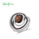 SANTUZZA Silver Ring 925 Sterling Silver Brown Smoky Glass Round Jewelry