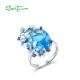 SANTUZZA 925 Sterling Silver Rings Shiny Oval Blue Stone Enamel Flowers Butterfly Ring Jewelry