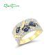 SANTUZZA 925 Sterling Silver Ring Blue Spinels White CZ Tulip Flower Gold Color Jewelry