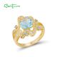 SANTUZZA 925 Sterling Silver Ring White Cubic Zirconia Blue Stones Gold Color Ring Fine Jewelry