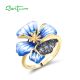 SANTUZZA 925 Sterling Silver Rings Blue Spinel Enamel Flower Jewelry