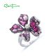 SANTUZZA Silver Ring 925 Sterling Silver Sparkling Pink Red Stones Blooming Lily Flower Jewelry