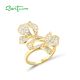 SANTUZZA 925 Sterling Silver Ring White Cubic Zirconia Gold Color Charming Flower Fine Jewelry