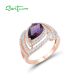 SANTUZZA 925 Sterling Silver Rings Pear Purple Stone White CZ Ring Fine Jewelry