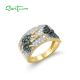 SANTUZZA 925 Sterling Silver Rings Round Green Spinel Butterfly Animal Gold Plated Jewelry