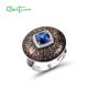 SANTUZZA 925 Sterling Silver Rings Blue Glass White CZ Handmade Enamel Round Ring Fine Jewelry