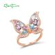 SANTUZZA 925 Sterling Silver Ring Colorful Gems Butterfly Ring Jewelry