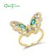 SANTUZZA 925 Sterling Silver Ring Green Blue Gems White CZ Butterfly Ring Jewelry