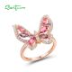 SANTUZZA 925 Sterling Silver Ring Pink Purple Gems White CZ Butterfly Ring Jewelry