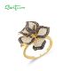 SANTUZZA 925 Sterling Silver Rings White CZ Brown Spinel Orchid Flower Part Fine Jewelry