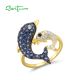 SANTUZZA 925 Sterling Silver Ring Blue White CZ Black Spinel Dolphin Fine Jewelry