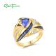 SANTUZZA 925 Sterling Silver Rings Blue Gems White Cubic Zirconia Fine Jewelry