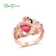 SANTUZZA 925 Sterling Silver Rings Red Stones Black Spinel Flamingo Rose Gold Color Jewelry