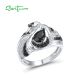 SANTUZZA 925 Sterling Silver Rings Black Spinel White Cubic Zirconia Swan Ring Fine Jewelry