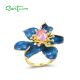 SANTUZZA Silver Rings 925 Sterling Silver Enamel Blue Flower Created Pink Sapphire Fine Jewelry