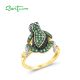 SANTUZZA 925 Sterling Silver Ring Green Black Spinel White CZ Frog Animal  Jewelry