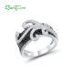 SANTUZZA 925 Sterling Silver Rings Black Spinel White Cubic Zirconia Jewelry