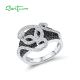 SANTUZZA 925 Sterling Silver Rings Black Spinel White Cubic Zirconia Jewelry