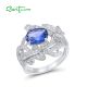 SANTUZZA 925 Sterling Silver Rings Blue Spinel White CZ Leaf Shaped Fine Jewelry