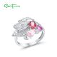 SANTUZZA 925 Sterling Silver Rings Red Pink Stones White CZ Cluster Ring Fine Jewelry