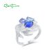 SANTUZZA 925 Sterling Silver Rings Blue Spinel White Cubic Zircon Cluster Ring Fine Jewelry