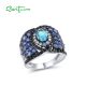 SANTUZZA 925 Sterling Silver Solitaire Ring Blue And Black Spinel White CZ Fine Jewelry