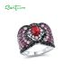 SANTUZZA 925 Sterling Silver Solitaire Ring Created Pink Sapphire Ruby White CZ Fine Jewelry