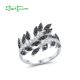 SANTUZZA 925 Sterling Silver Rings Black Spinel White Cubic Zirconia Plant Fine Jewelry