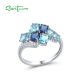 SANTUZZA 925 Sterling Silver Rings Oval Blue Gemstone Round White CZ Cluster Fine Jewelry