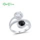 SANTUZZA 925 Sterling Silver Rings Black Spinel White CZ Fine Jewelry