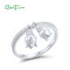 SANTUZZA 925 Sterling Silver Rings White CZ Danling Tulip Flower Fine Jewelry