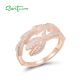 SANTUZZA 925 Sterling Silver Rings White CZ Rose Gold Plated Flower Fine Jewelry