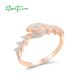 SANTUZZA 925 Sterling Silver Rings White CZ Rose Gold Plated Flower Fine Jewelry