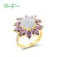 SANTUZZA 925 Sterling Silver Ring Purple Sunflower White Cubic Zirconia Jewelry